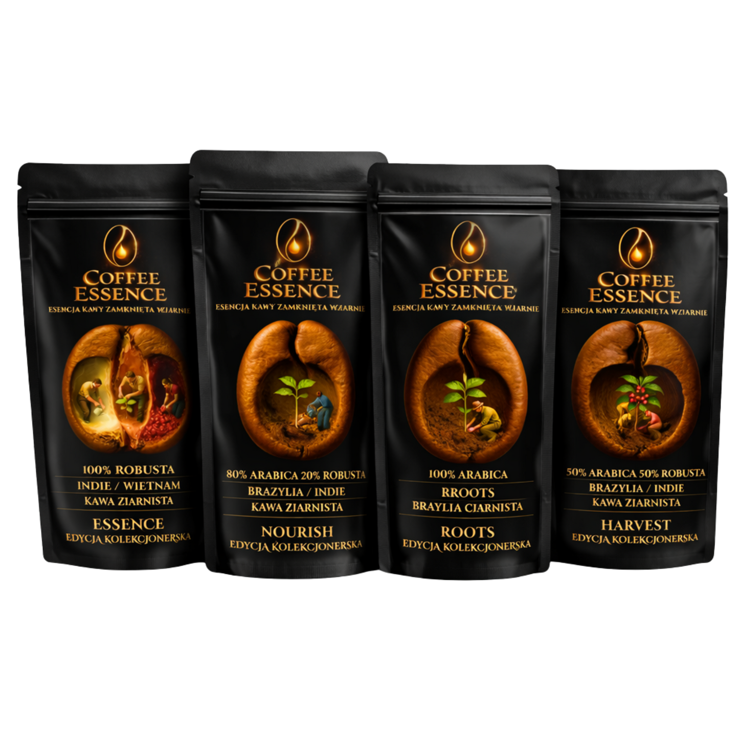 Zestaw degustacyjny Kawy Ziarnistej 4×100g  100% arabica, 80/20, 50/50, 100% robusta