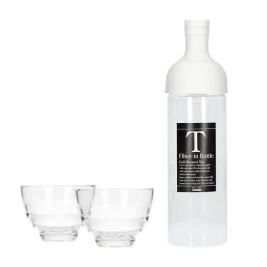 Butelka z dwiema szklankami do  Cold Brew herbata kawa 750 ml Jasnoszara + 2 szklanki Yunomi